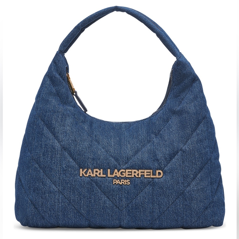 KARL LAGERFELD PARIS Voyage Quilted Denim Hobo Bag NWT $198